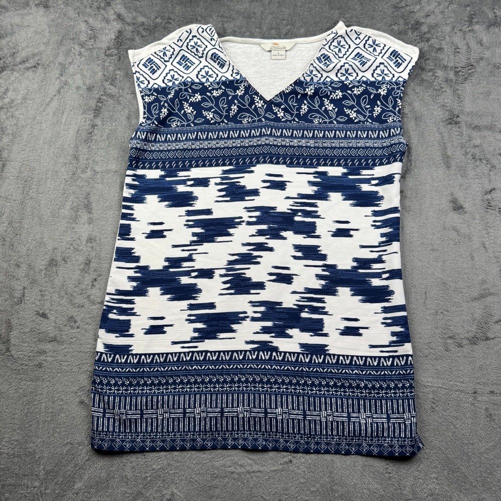 Bob Timberlake Mixed Print Top Womens Small Sleeveless Blue White Excellent